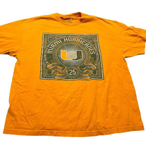 VINTAGE Y2K 90s 2000s University of Miami Graphic T-Shirt Size XXL Orange Green